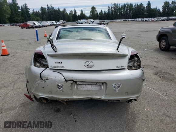 2002 Lexus SC 430 with VIN JTHFN48Y620014211, listed as a Copart auction lot 62884425 with Not provided miles and Salvage title. Bid and sale history available at DreamBid. Image 6.