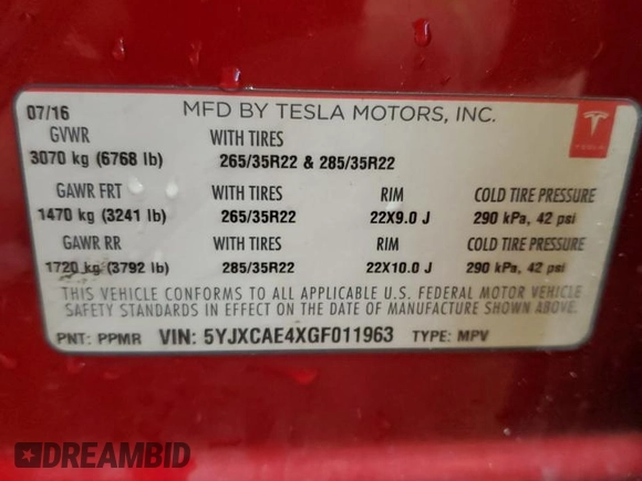 2016 Tesla Model X P90D with VIN 5YJXCAE4XGF011963, listed as a Copart auction lot 49993255 with 139,855 mi miles and Clean Title. Bid and sale history available at carsss.com. Image 14.