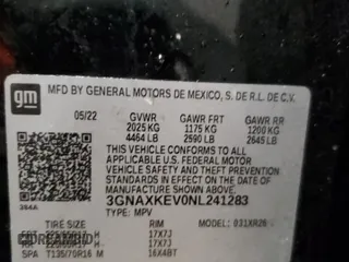 2022 Chevrolet Equinox LT с VIN 3GNAXKEV0NL241283, выставлен на аукционе Copart как лот 47963205 с пробегом 91 096 миль миль и Списание • Salvage title. История ставок и продаж доступна на DreamBid. Изображение 13.