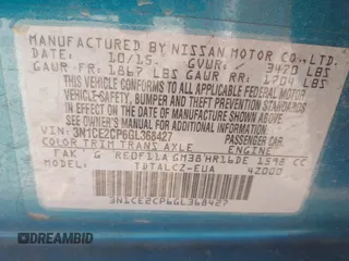 2016 Nissan Note S z VIN 3N1CE2CP6GL368427, wystawiony jako IAAI lot #42303379 z przebiegiem 81 283 mil mil oraz . Historia ofert i sprzedaży dostępna na DreamBid. Obrazek 9.