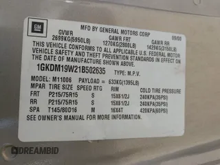 2001 GMC Safari z VIN 1GKDM19W21B502635, wystawiony jako IAAI lot #42368626 z przebiegiem 150 336 mil mil oraz . Historia ofert i sprzedaży dostępna na DreamBid. Obrazek 9.