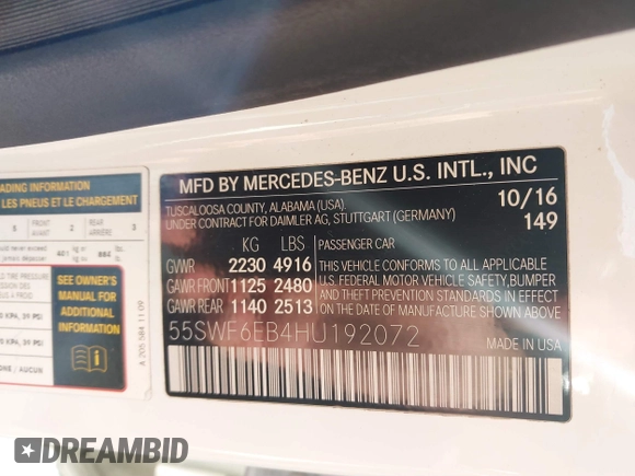 2017 Mercedes-Benz C 43 AMG with VIN 55SWF6EB4HU192072, listed as a IAAI auction lot 41589470 with 79,263 mi miles and . Bid and sale history available at DreamBid. Image 9.