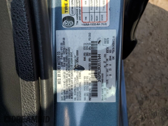 2012 Ford Fusion Hybrid with VIN 3FADP0L39CR177644, listed as a Copart auction lot 59841295 with 81,781 mi miles and Salvage title. Bid and sale history available at DreamBid. Image 12.