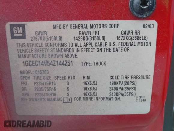 2004 Chevrolet Silverado 1500 LS with VIN 1GCEC14V54Z144251, listed as a IAAI auction lot 41850249 with 330,228 mi miles. Bid and sale history available at carsss.com. Image 9.