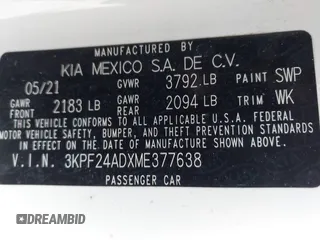 2021 Kia Forte LXS z VIN 3KPF24ADXME377638, wystawiony jako IAAI lot #42467878 z przebiegiem 53 446 mil mil oraz . Historia ofert i sprzedaży dostępna na DreamBid. Obrazek 9.