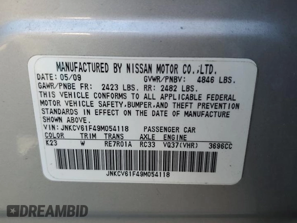 2009 Infiniti G37 x with VIN JNKCV61F49M054118, listed as a Copart auction lot 54950305 with 264,930 mi miles and Clean Title. Bid and sale history available at carsss.com. Image 12.