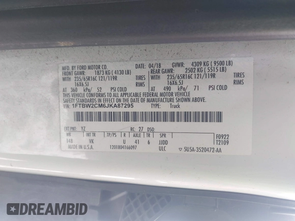 2018 Ford Transit с VIN 1FTBW2CM6JKA87295, выставлен на аукционе IAAI как лот 41616873 с пробегом 92 466 миль миль и . История ставок и продаж доступна на DreamBid. Изображение 9.