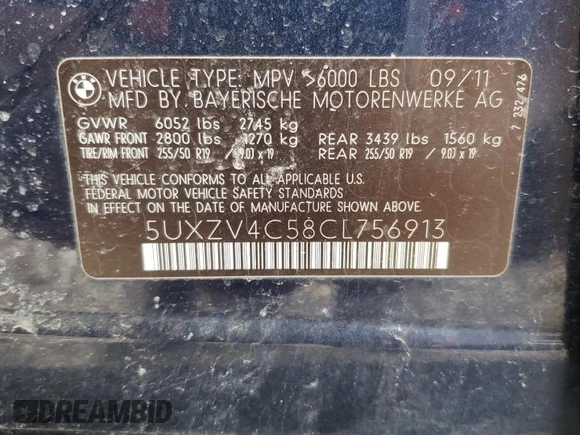 2012 BMW X5 35i z VIN 5UXZV4C58CL756913, wystawiony jako Copart lot #51746195 z przebiegiem 160 295 mil mil oraz Szkoda całkowita • Salvage title. Historia ofert i sprzedaży dostępna na DreamBid. Obrazek 13.