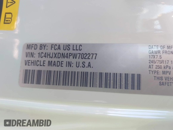 2023 Jeep Wrangler Sport S with VIN 1C4HJXDN4PW702277, listed as a IAAI auction lot 41835864 with 27,768 mi miles and . Bid and sale history available at DreamBid. Image 9.