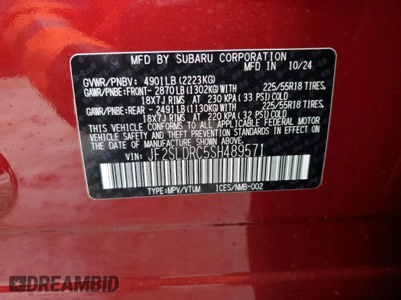 2025 Subaru Forester Limited with VIN JF2SLDRC5SH489571, listed as a Copart auction lot 89181305 with 226 mi miles and Salvage Title. Bid and sale history available at carsss.com. Image 12.