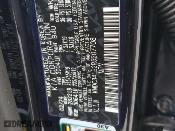 2024 Kia EV6 Light with VIN KNDC34LB2R5207708, listed as a Copart auction lot 86024844 with 6,698 mi miles and Salvage Title. Bid and sale history available at carsss.com. Image 16.