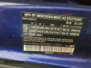 2021 Mercedes-Benz GLB with VIN W1N4M4HB9MW113931, listed as a Copart auction lot 87551525 with 44,255 mi miles and Non Repairable. Bid and sale history available at carsss.com. Image 15.