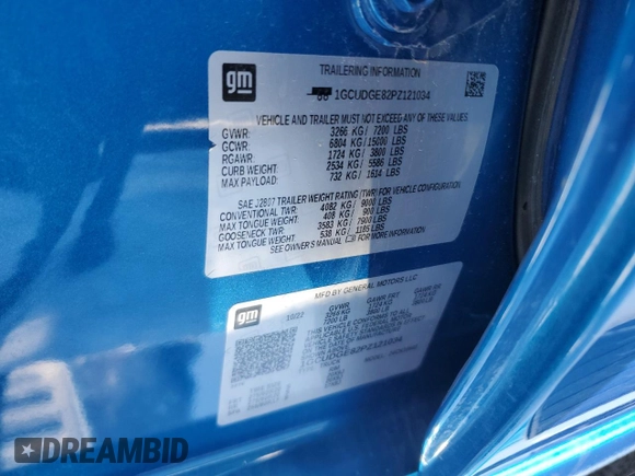 2023 Chevrolet Silverado 1500 LTZ with VIN 1GCUDGE82PZ121034, listed as a Copart auction lot 45558035 with 19,243 mi miles and Salvage Title. Bid and sale history available at carsss.com. Image 12.