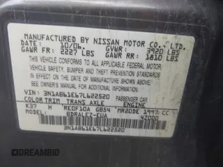 2007 Nissan Sentra 2.0 with VIN 3N1AB61E67L622520, listed as a IAAI auction lot 41533201 with 202,282 mi miles and . Bid and sale history available at DreamBid. Image 9.