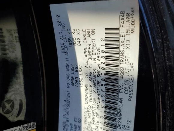 2011 Mitsubishi Eclipse GS with VIN 4A31K5DF5BE008012, listed as a Copart auction lot 75777184 with 223,835 mi miles and Salvage Title. Bid and sale history available at carsss.com. Image 12.