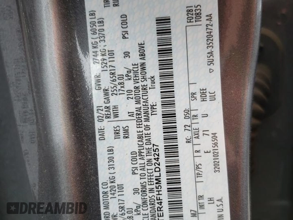 2021 Ford Ranger XL with VIN 1FTER4FH5MLD24257, listed as a Copart auction lot 52563365 with 85,073 mi miles and Salvage title. Bid and sale history available at DreamBid. Image 12.