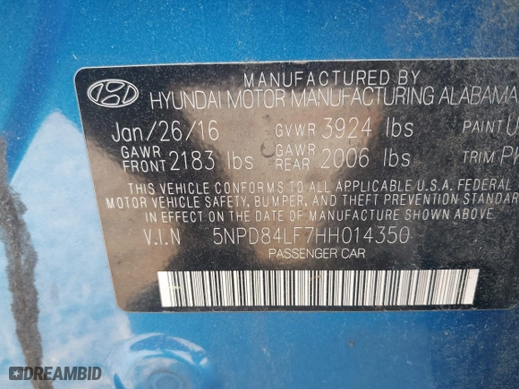 2017 Hyundai Elantra SE with VIN 5NPD84LF7HH014350, listed as a IAAI auction lot 42044390 with 149,926 mi miles. Bid and sale history available at carsss.com. Image 9.