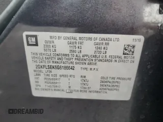 2016 GMC Terrain SLE with VIN 2GKFLSEK6G6186642, listed as a Copart auction lot 55635185 with Not Provided miles and Salvage Title. Bid and sale history available at DreamBid. Image 13.