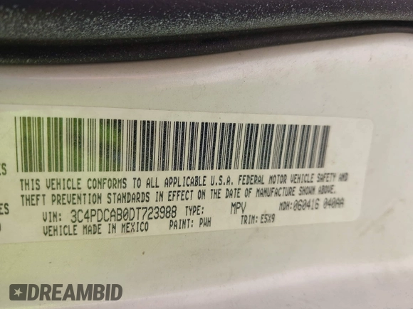 2013 Dodge Journey American Value with VIN 3C4PDCAB0DT723988, listed as a IAAI auction lot 42263191 with 205,014 mi miles and . Bid and sale history available at DreamBid. Image 9.
