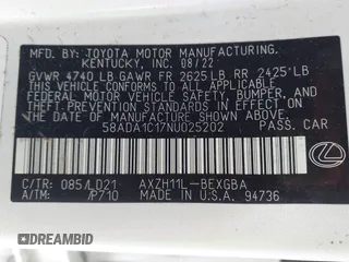 2022 Lexus ES 300h with VIN 58ADA1C17NU025202, listed as a IAAI auction lot 41370590 with 15,105 mi miles and . Bid and sale history available at DreamBid. Image 9.