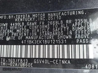 2011 Toyota Camry LE with VIN 4T1BK3EK1BU121531, listed as a IAAI auction lot 42053963 with 120,245 mi miles. Bid and sale history available at carsss.com. Image 9.