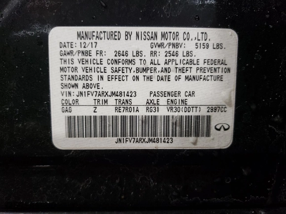 2018 Infiniti Q50 RED SPORT 400 with VIN JN1FV7ARXJM481423, listed as a Copart auction lot 45276725 with 67,558 mi miles and Salvage Title. Bid and sale history available at carsss.com. Image 12.