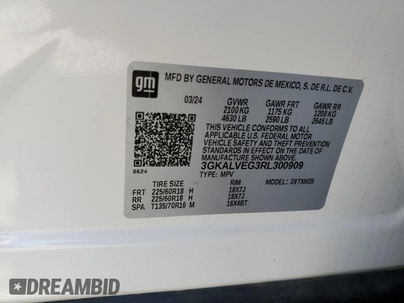 2024 GMC Terrain SLT with VIN 3GKALVEG3RL300909, listed as a Copart auction lot 65032885 with 21,466 mi miles and Clean title. Bid and sale history available at DreamBid. Image 13.