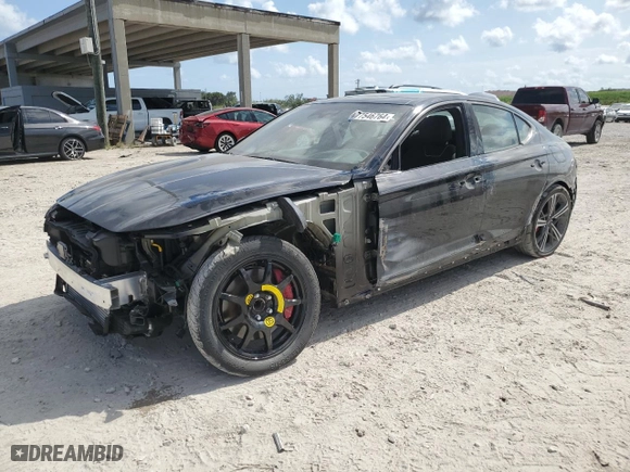 2024 Genesis G70 3.3T Sport Advanced with VIN KMTG54SE4RU136106, listed as a Copart auction lot 77546764 with 6,896 mi miles and Salvage Title. Bid and sale history available at carsss.com. Image 1.