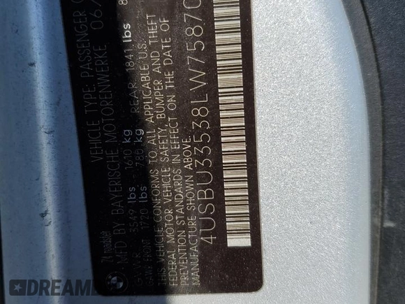 2008 BMW Z4 3.0i with VIN 4USBU33538LW75870, listed as a Copart auction lot 58054445 with 102,764 mi miles and Salvage title. Bid and sale history available at DreamBid. Image 12.