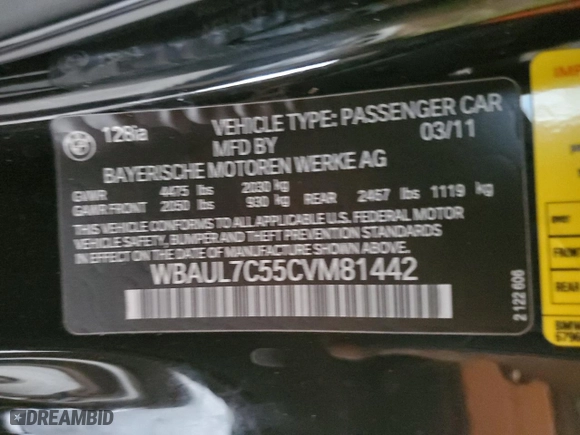 2012 BMW 1 Series 128i with VIN WBAUL7C55CVM81442, listed as a Copart auction lot 48888025 with 203,619 mi miles and Clean Title. Bid and sale history available at carsss.com. Image 12.