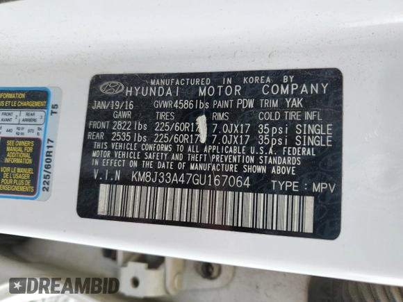 2016 Hyundai Tucson SE z VIN KM8J33A47GU167064, wystawiony jako Copart lot #56566545 z przebiegiem 101 703 mil mil oraz Szkoda całkowita • Salvage title. Historia ofert i sprzedaży dostępna na DreamBid. Obrazek 12.