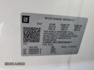 2017 Chevrolet Suburban Premier с VIN 1GNSCJKC6HR384877, выставлен на аукционе Copart как лот 58980085 с пробегом 85 231 миль миль и Списание • Salvage title. История ставок и продаж доступна на DreamBid. Изображение 13.