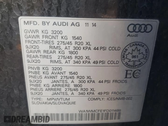 2015 Audi Q7 3.0L TDI Vorsprung Edition with VIN WA1WMCFE1FD011488, listed as a Copart auction lot 73770173 with 240,223 mi miles. Bid and sale history available at carsss.com. Image 13.