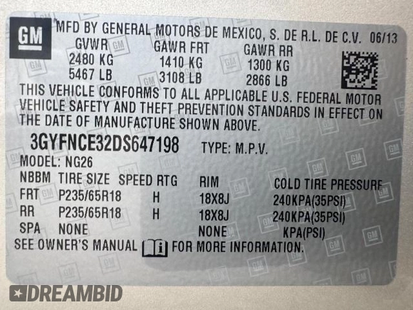 2013 Cadillac SRX Luxury Collection with VIN 3GYFNCE32DS647198, listed as a Copart auction lot 54799845 with 58,537 mi miles and Non Repairable. Bid and sale history available at carsss.com. Image 15.