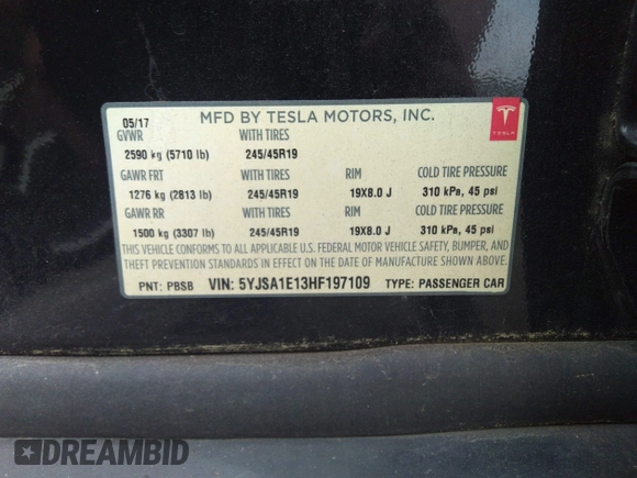 2017 Tesla Model S 60 с VIN 5YJSA1E13HF197109, выставлен на аукционе IAAI как лот 41926033 с пробегом 150 463 миль миль и . История ставок и продаж доступна на DreamBid. Изображение 9.