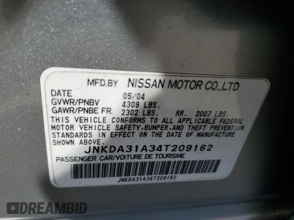 2004 Infiniti I35 z VIN JNKDA31A34T209162, wystawiony jako Copart lot #51990084 z przebiegiem 127 039 mil mil oraz Nie do naprawy • Non repairable. Historia ofert i sprzedaży dostępna na DreamBid. Obrazek 12.