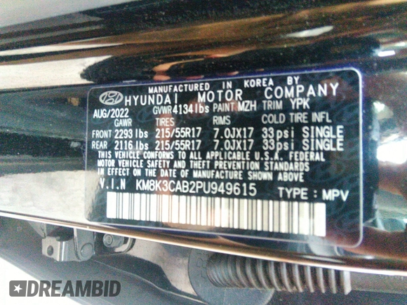 2023 Hyundai Kona SEL with VIN KM8K3CAB2PU949615, listed as a IAAI auction lot 41377088 with 38,639 mi miles and . Bid and sale history available at carsss.com. Image 9.
