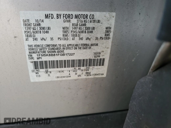 2015 Ford Explorer z VIN 1FM5K8B81FGB17227, wystawiony jako Copart lot #49693295 z przebiegiem 157 391 mil mil oraz Czysty tytuł • Clean title. Historia ofert i sprzedaży dostępna na DreamBid. Obrazek 13.