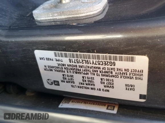 2009 Pontiac G8 GT with VIN 6G2EC57Y19L215718, listed as a Copart auction lot 77231714 with 57,515 mi miles and Salvage Title. Bid and sale history available at carsss.com. Image 12.
