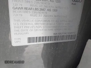 2020 Audi Q3 S line Premium Plus z VIN WA1EECF34L1030072, wystawiony jako IAAI lot #42198776 z przebiegiem 20 362 mil mil oraz . Historia ofert i sprzedaży dostępna na DreamBid. Obrazek 9.
