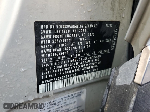 2013 Volkswagen Tiguan SE с VIN WVGBV7AXXDW548780, выставлен на аукционе Copart как лот 55157985 с пробегом 92 767 миль миль и Списание • Salvage title. История ставок и продаж доступна на DreamBid. Изображение 14.