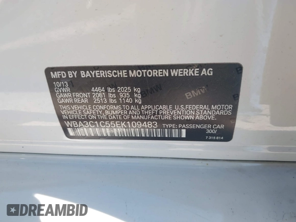 2014 BMW 3 Series 328i z VIN WBA3C1C55EK109483, wystawiony jako IAAI lot #41670180 z przebiegiem 99 947 mil mil oraz . Historia ofert i sprzedaży dostępna na DreamBid. Obrazek 9.