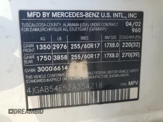 2002 Mercedes-Benz M-Class with VIN 4JGAB54E52A354218, listed as a Copart auction lot 73597344 with 161,247 mi miles and Clean Title. Bid and sale history available at carsss.com. Image 13.