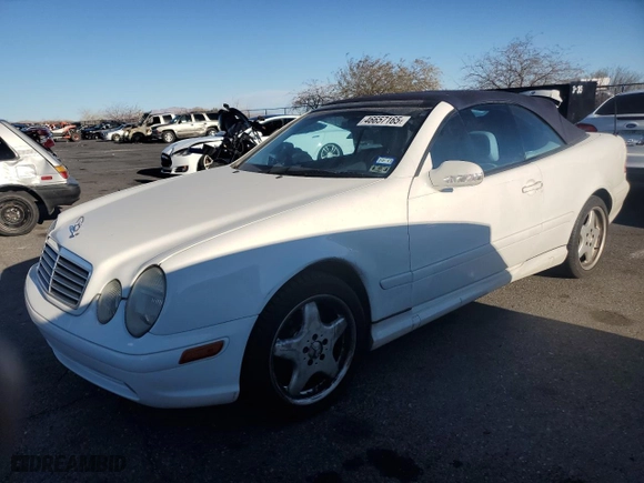 2001 Mercedes-Benz CLK-Class with VIN WDBLK70G11T089962, listed as a Copart auction lot 46657165 with 85,528 mi miles and Salvage Title. Bid and sale history available at carsss.com. Image 1.