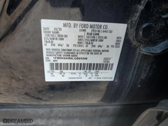 2020 Ford Police Interceptor Utility with VIN 1FM5K8AB8LGB85548, listed as a Copart auction lot 50414605 with 0 mi miles and Salvage Title. Bid and sale history available at carsss.com. Image 12.