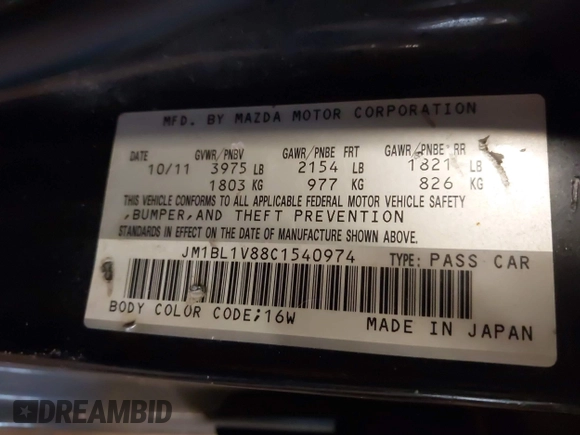 2012 Mazda Mazda3 i Touring with VIN JM1BL1V88C1540974, listed as a IAAI auction lot 41809430 with 121,334 mi miles. Bid and sale history available at carsss.com. Image 9.