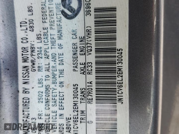 2014 Infiniti Q60 z VIN JN1CV6EL2EM130045, wystawiony jako Copart lot #43700565 z przebiegiem 87 316 mil mil oraz Szkoda całkowita • Salvage title. Historia ofert i sprzedaży dostępna na DreamBid. Obrazek 13.