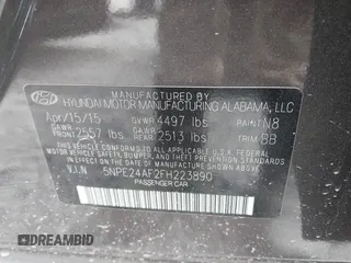 2015 Hyundai Sonata SE with VIN 5NPE24AF2FH223890, listed as a IAAI auction lot 41810442 with 146,260 mi miles and . Bid and sale history available at DreamBid. Image 9.