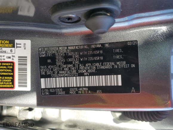 2021 Toyota Highlander XLE with VIN 5TDGZRAH5MS522722, listed as a Copart auction lot 84849504 with 0 mi miles and Salvage Title. Bid and sale history available at carsss.com. Image 13.