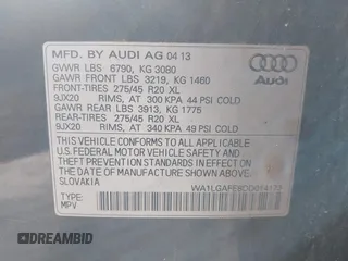 2013 Audi Q7 3.0T Premium Plus with VIN WA1LGAFE8DD014173, listed as a IAAI auction lot 41855929 with 156,617 mi miles. Bid and sale history available at carsss.com. Image 9.